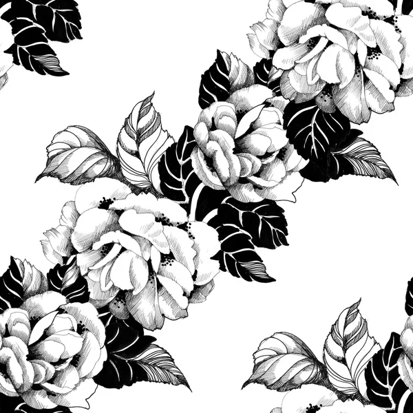 Lato róże wzór monochromatyczne — Zdjęcie stockowe