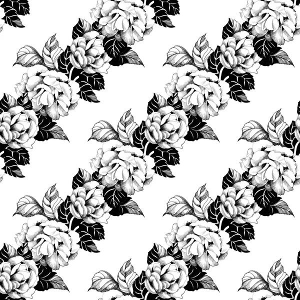 Zomer rozen zwart-wit patroon — Stockfoto