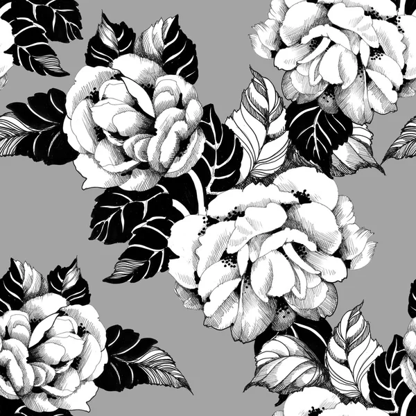 Letní růže černobílý vzor — Stock fotografie