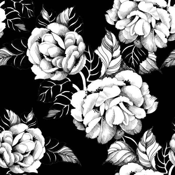 Summer roses monochrome pattern — Stock Photo, Image