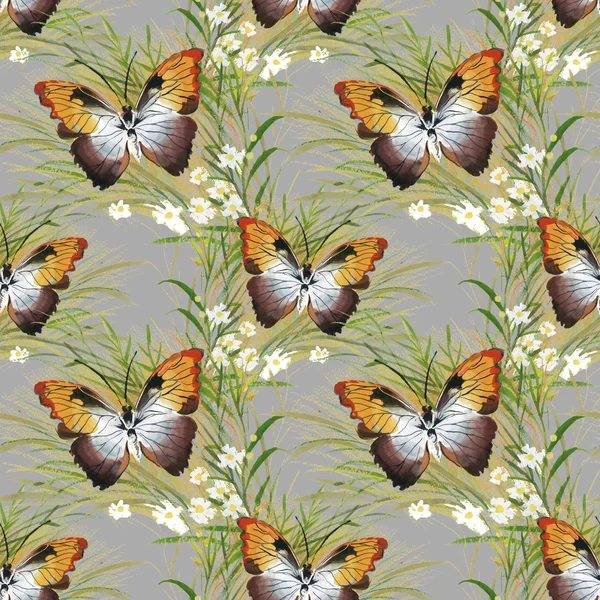 Бабочки и летние цветы — стоковое фото