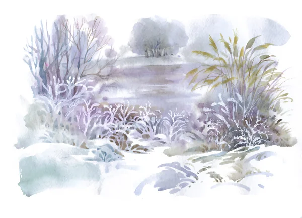 Watercolor winter landscape — Stock Photo, Image