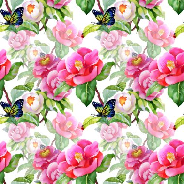 Kelebek ve çiçek arka plan üzerinde ladybugs