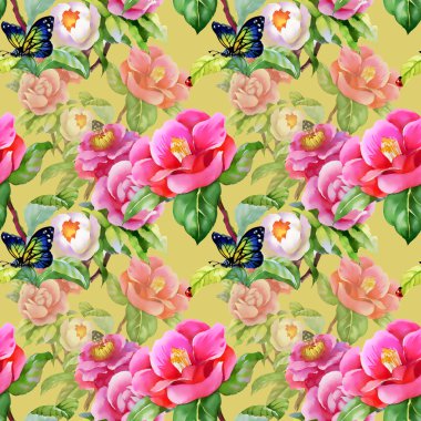 Kelebek ve çiçek arka plan üzerinde ladybugs