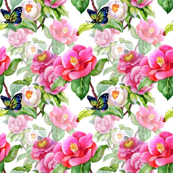 butterflies and ladybugs on floral  background
