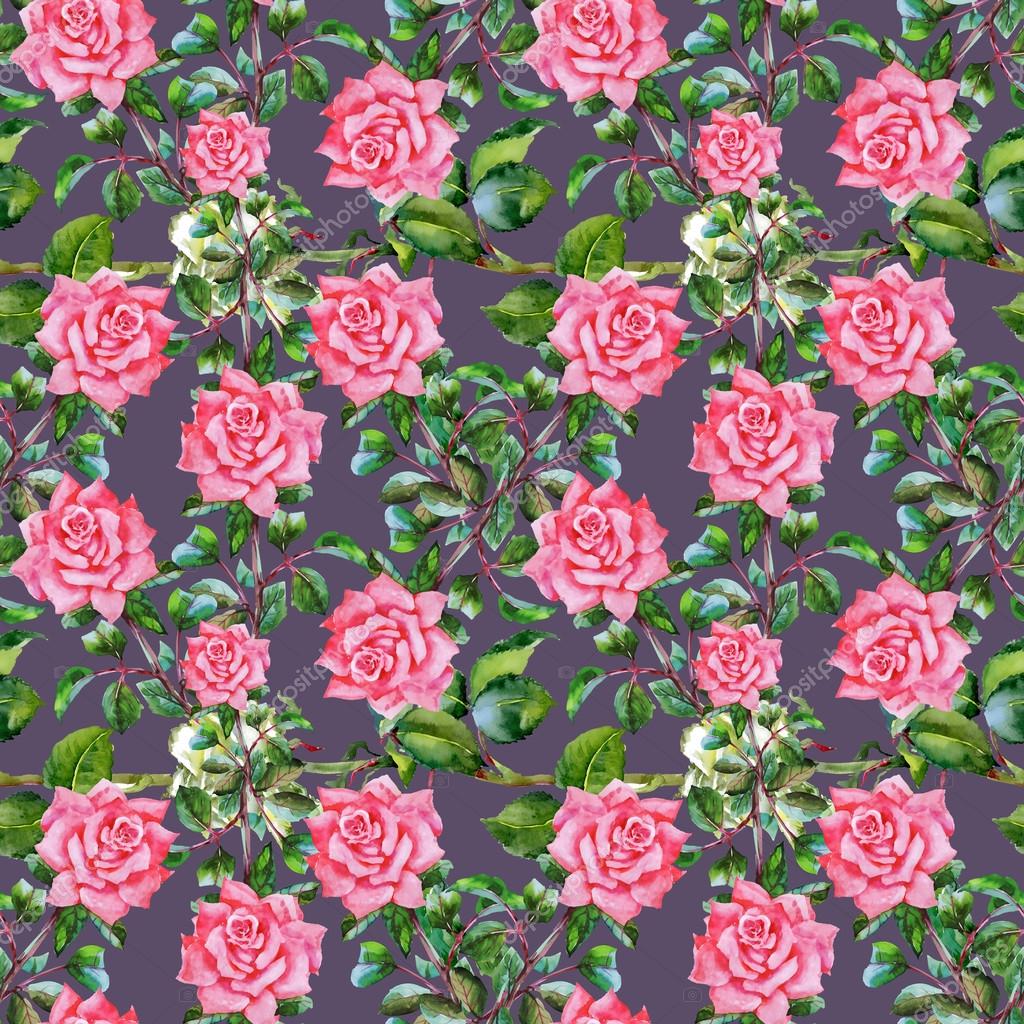 Rose da giardino fiori di fioritura — Foto Stock © Kostan PROFF Giardino estivo dell acquerello rose di fioritura fiori senza cuciture — Foto di Kostan PROFF