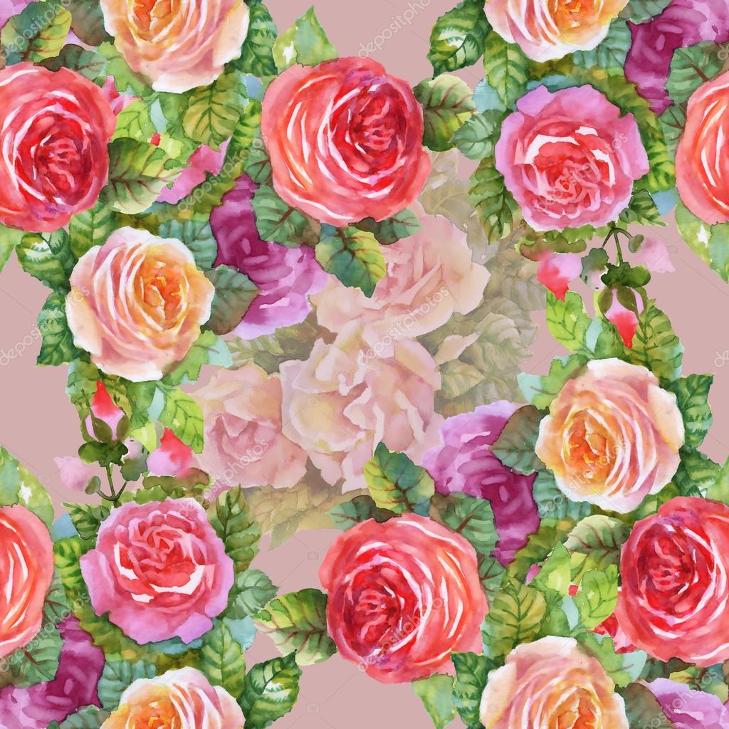 Rose da giardino fiori di fioritura — Foto Stock © Kostan PROFF Giardino estivo dell acquerello rose di fioritura fiori senza cuciture — Foto di Kostan PROFF