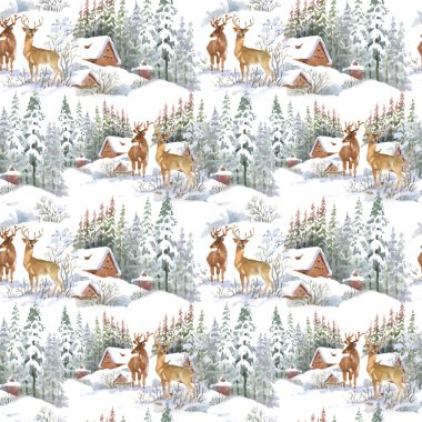 Geyikler ile kış manzarası