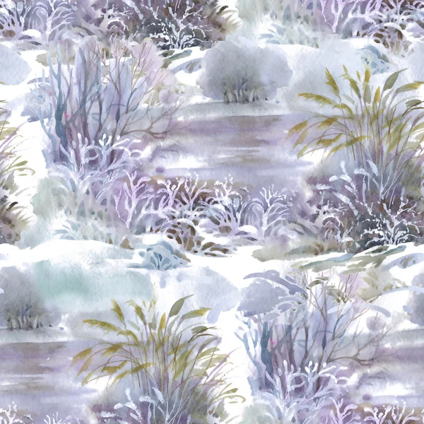 Watercolor winter pond — Stock Photo, Image