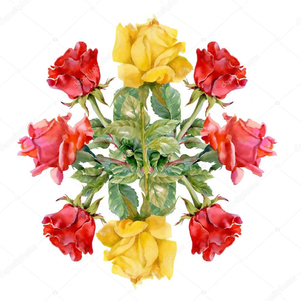 Reticolo di fioritura delle Rose — Foto Stock © Kostan PROFF Le rose di fioritura giardino acquerello illustrazione del modello — Foto di Kostan PROFF