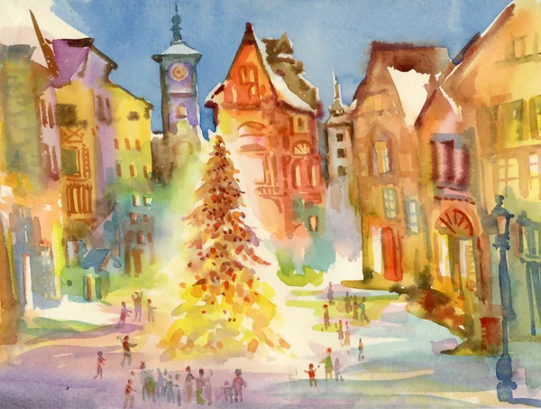 Christmas holiday city center — Stock Photo, Image