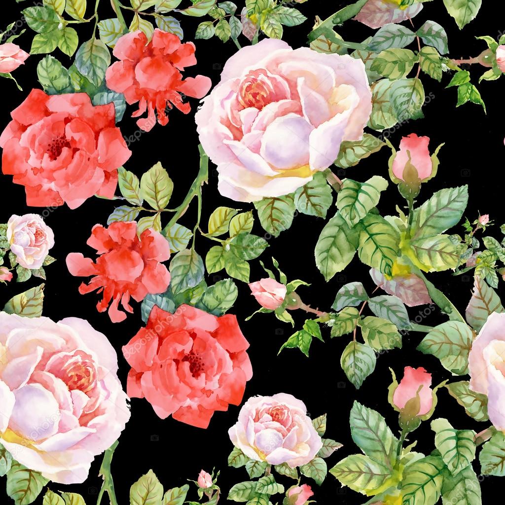 Rose da giardino fiori di fioritura — Foto Stock © Kostan PROFF Acquerello estate giardino fioritura fiori senza cuciture — Foto di Kostan PROFF