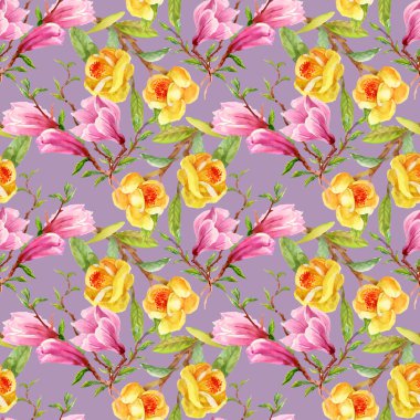 Sarı gorse ve pembe Manolya çiçek