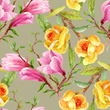 Sarı gorse ve pembe Manolya çiçek