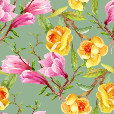Sarı gorse ve pembe Manolya çiçek
