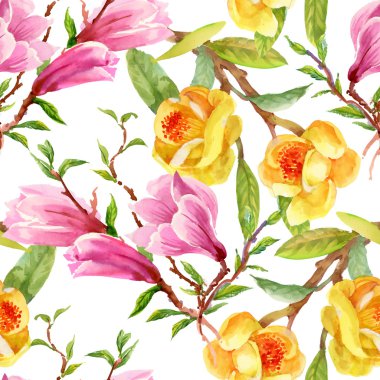 Sarı gorse ve pembe Manolya çiçek