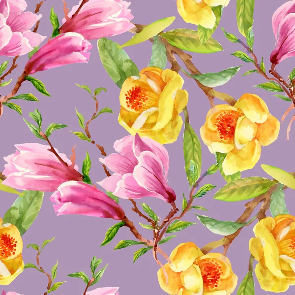 Gorse amarelo e flores de magnólia rosa — Fotografia de Stock