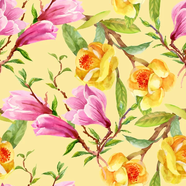 Ginestra gialla e fiori di magnolia rosa — Foto Stock