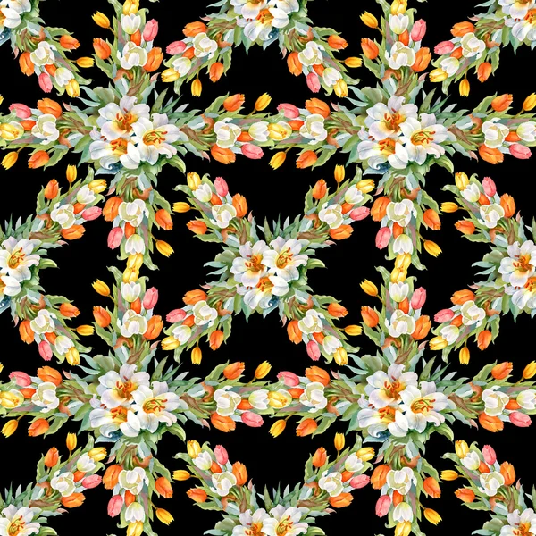 Sommaren blommande blommor och tulpaner mönster — Stockfoto