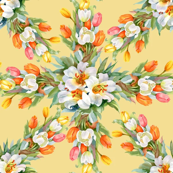 Summer blooming wildflowers and tulips pattern — Stock Photo, Image