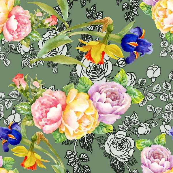 アイリスとバラの花のパターン — ストック写真