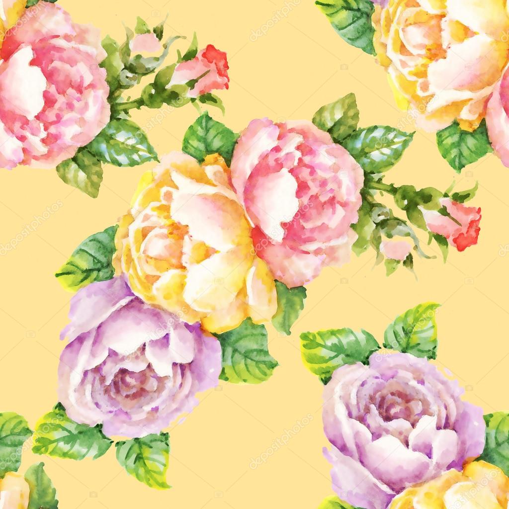 giardino fiorito di Rose — Foto Stock © Kostan PROFF Giardino estivo dell acquerello rose di fioritura fiori senza cuciture — Foto di Kostan PROFF