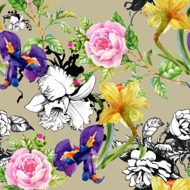 Nergis, süsen ve gül deseni