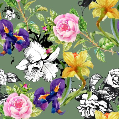 Nergis, süsen ve gül deseni