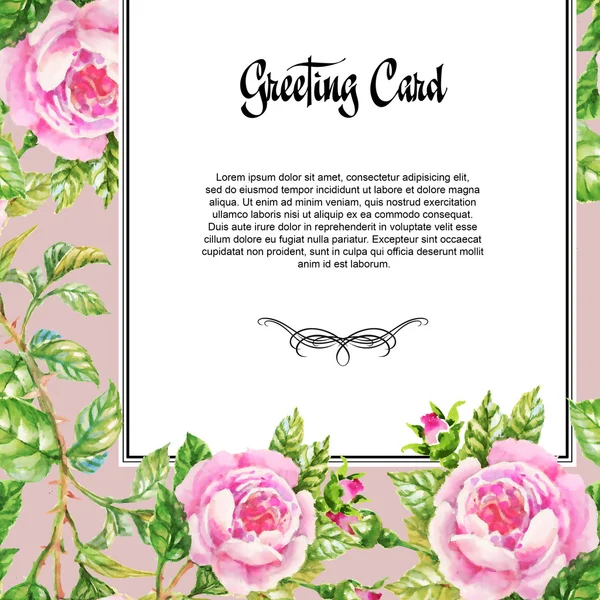 Rosa flores cartão de saudação — Fotografia de Stock