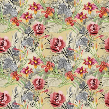 Bahçe çiçek açan güller ve lily çiçekler