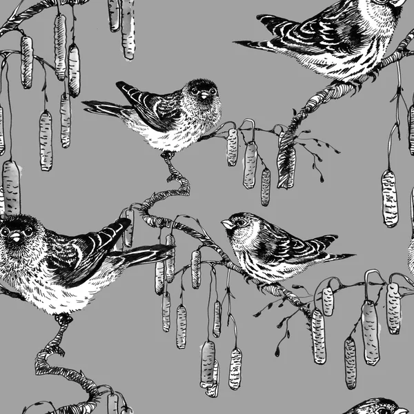 Sketched birds on twigs — Stock Photo, Image