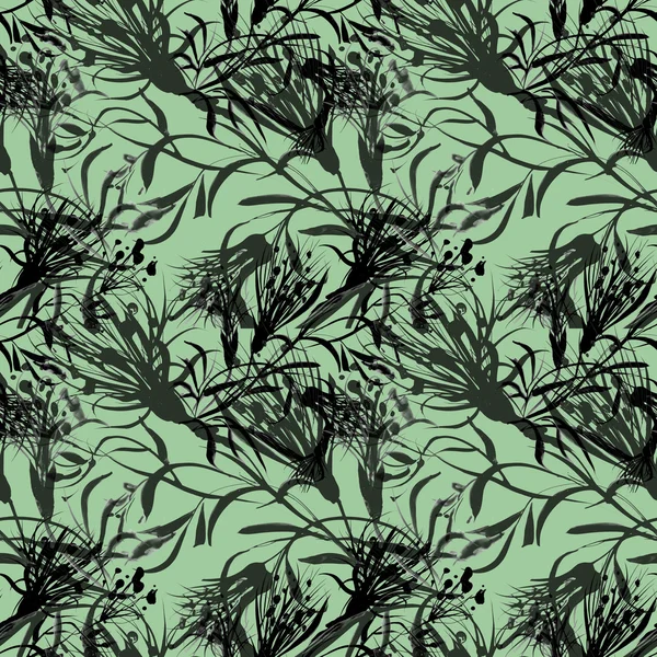 Monochrome cornflowers and herbs pattern — Stock Photo, Image