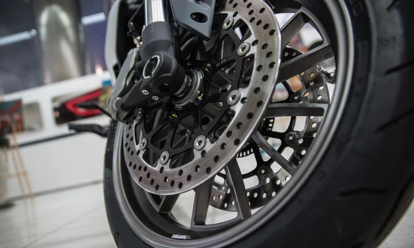 New shiny brake discs on motorcycle — Stock Photo, Image