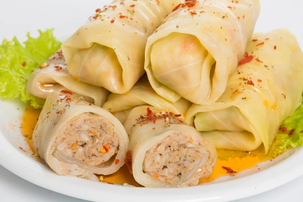 Cabbage rolls with carrots and rice — Stock Photo, Image