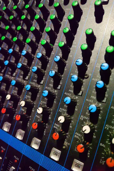 Professional sound and audio mixer control panel with buttons. Shallow dof — Stock Photo, Image