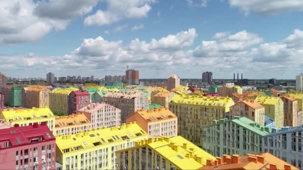 Colorful bright roofs of houses in a residential quarter of smart houses in Kyiv — Stock Video