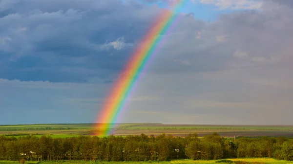 El arco iris sobre un campo después de una tormenta —  Fotos de Stock