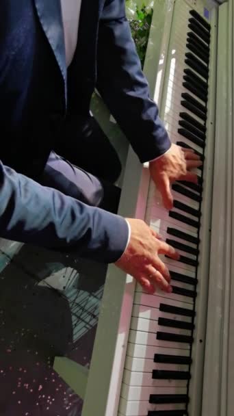 Primo piano delle mani dei pianisti suonare professionalmente il pianoforte. — Video Stock