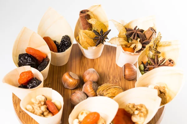 Mix nuts, dry fruits and chocolate — Stock Photo, Image
