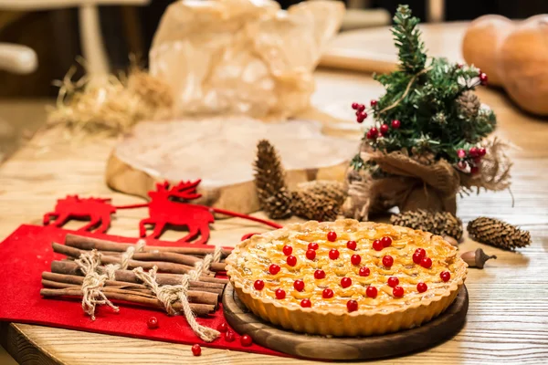 Yabani çilek ile ev yapımı Noel kek. — Stok fotoğraf