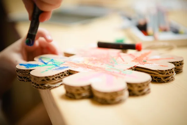 Little female baby painting with colorful paints — Stock Photo, Image