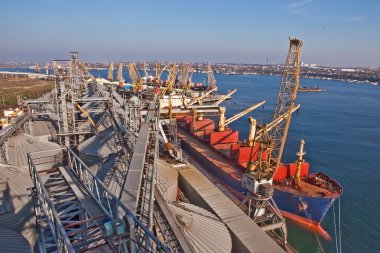 Tahıl siloları kargo gemisi üzerinde Konveyör bant üzerine yüklenen üzerinden