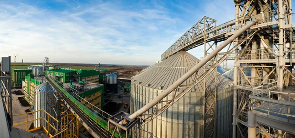 Torri di impresa di essiccazione di grano in giorno soleggiato — Foto Stock