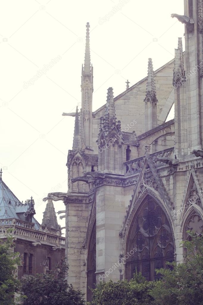 Architectural details of Cathedral Notre Dame de Paris.