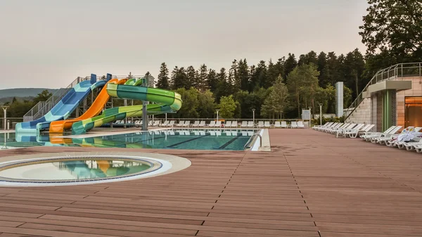 Aqua park constructions in swimming pool — Stock Photo, Image
