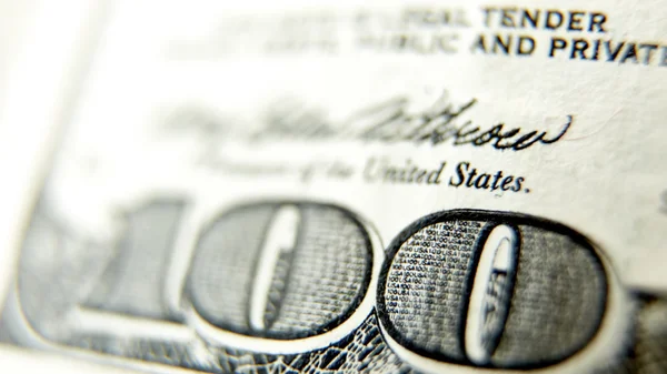 Macro close up of the US 100 dollar bill — Stock Photo, Image