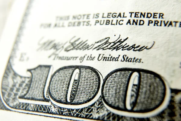 Macro close up of the US 100 dollar bill — Stock Photo, Image