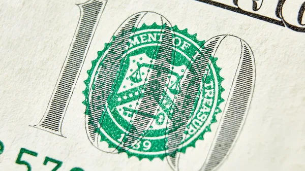 Macro close up of the US 100 dollar bill — Stock Photo, Image