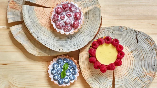 Tartelettes aux fruits aux framboises et aux bleuets — Photo