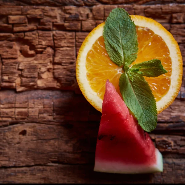 Watermelon, mint and orange — Stock Photo, Image